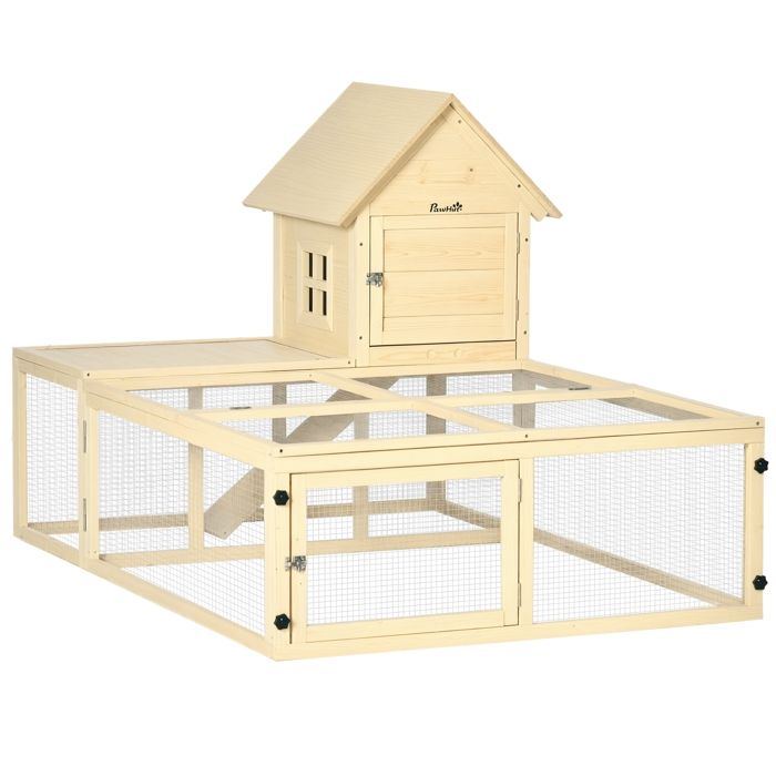 Clapier en bois - PawHut - enclos pour animaux villa lapin 2 niveaux aire course rampe - bois - 151 5x106x97cm - naturel Clapier en bois - PawHut - enclos pour animaux villa lapin 2 niveaux aire course rampe - bois - 151 5x106x97cm - naturel