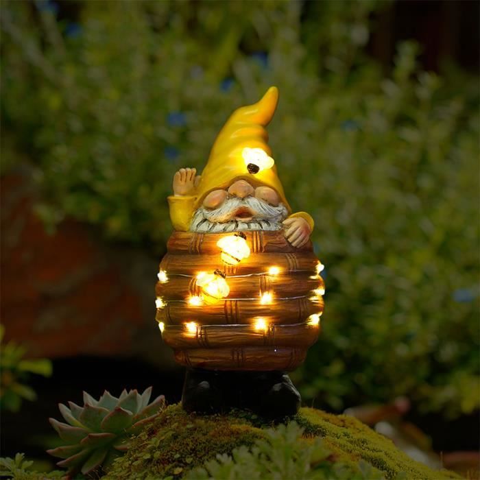 Statue Gnome Solaire Pour Jardin - Décoration Extérieure Résine 31,5 Cm - Éclairage Automatique Nuit - Pour Pelouse, Patio - 9