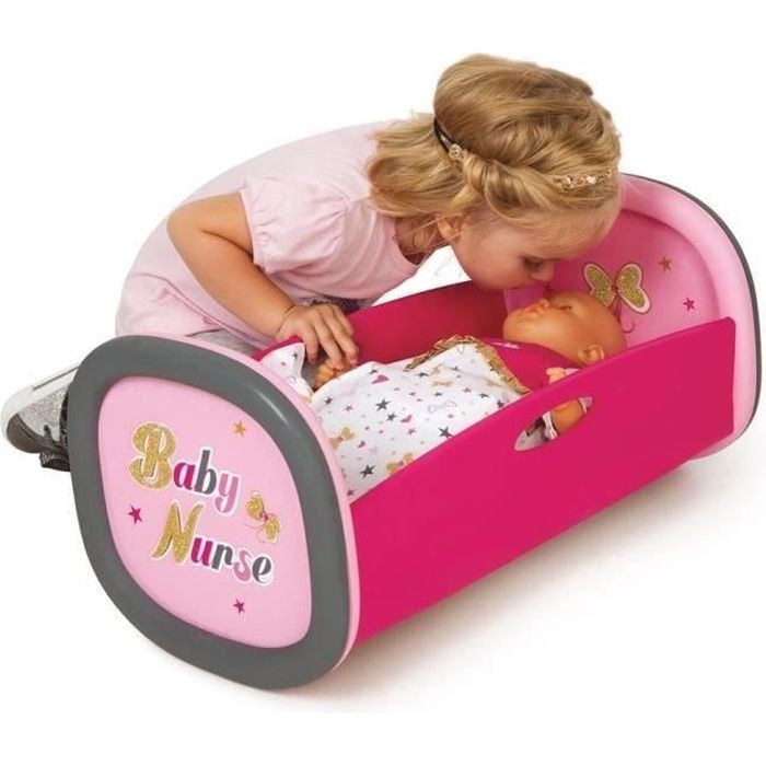 Lit à Bascule pour Poupon Baby Nurse - SMOBY - Adapté pour les poupons jusqu'à 42 cm - Rose