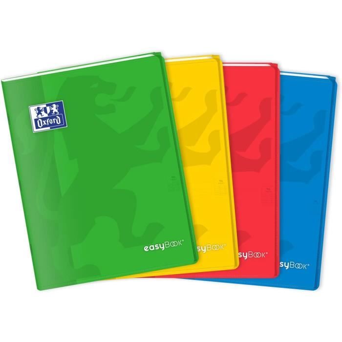 OXFORD Lot de 4 Cahiers Easybook 24x32 cm Couverture Polypro Grands Carreaux Seyès 96 Pages 90g