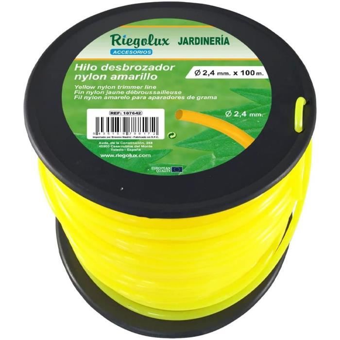 RIEGOLUX Fil de débroussailleuse en Nylon Rond Jaune 2,4 mm x 100 m Fil