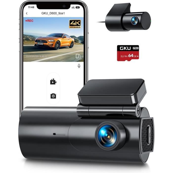Dashcam 4K Avant/Arrière GKU - Écran Tactile 3.18", WiFi 5G, GPS, Carte SD 64G | Vision Nuit, 170°
