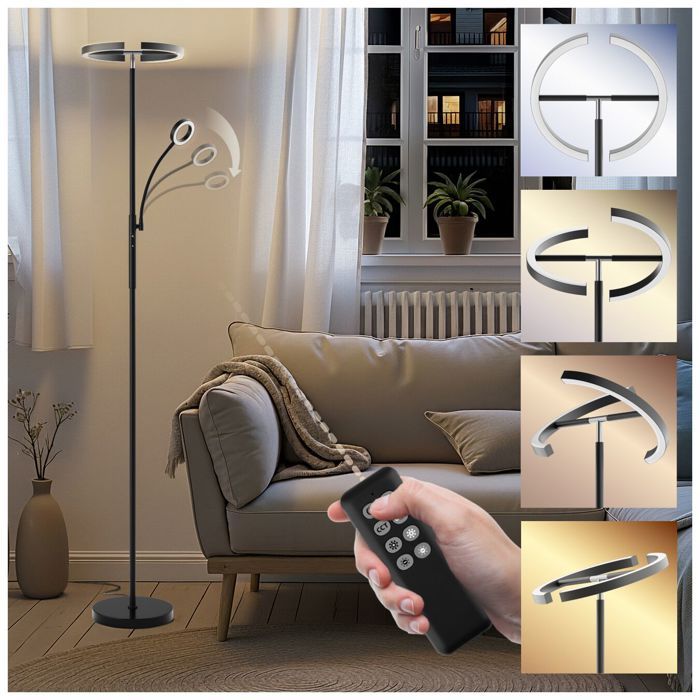 Lampadaire - TECTAKE - Lampe sur pied AURALIS LED 20W réglable différentes températures de couleur Ø 31 5 x 188 cm - Noir