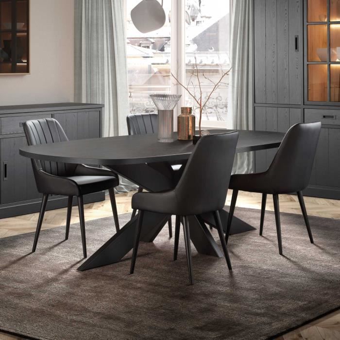table de repas ovale bois noir - unys - l 200 x l 100 x h 76 cm - 12 personnes - style mobilier industriel