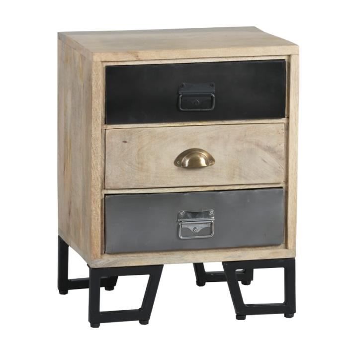 Table De Chevet 3 Tiroirs Bois Metal Supply L 45 X L 33 X H 56