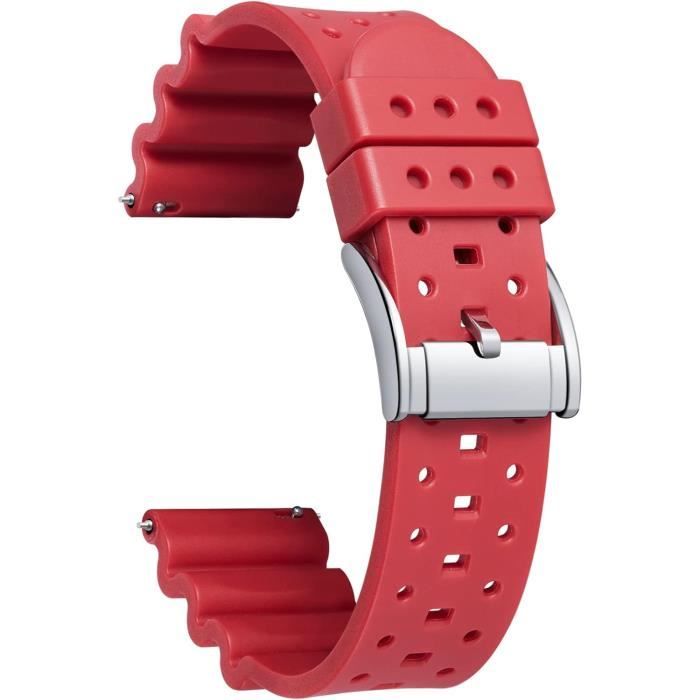 Bracelet De Montre En Silicone Souple 22mm - Dégagement Rapide, Réglable - Pour Homme Et Femme - Couleur Noir