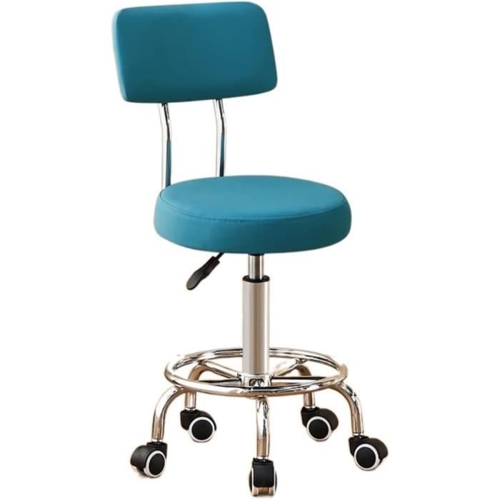 Tabouret Roulant Bas Avec Roulettes 360° - Siège En Simili Cuir, Structure Robuste - Parfait Pour Maison, Atelier, Laboratoire (Couleur Bleue)