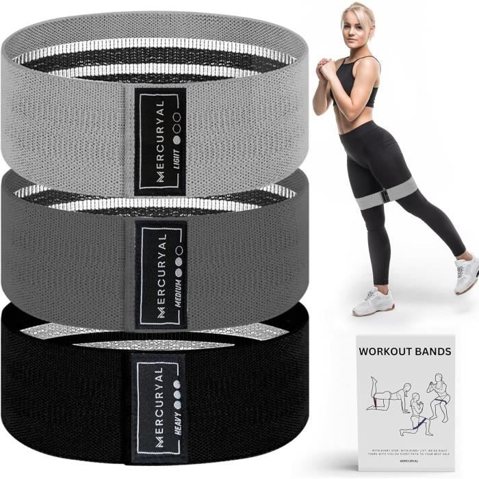 Lot 3 Bandes Élastiques MERCURYAL - Fitness, Musculation, Anti-dérapantes, Niveaux Résistance