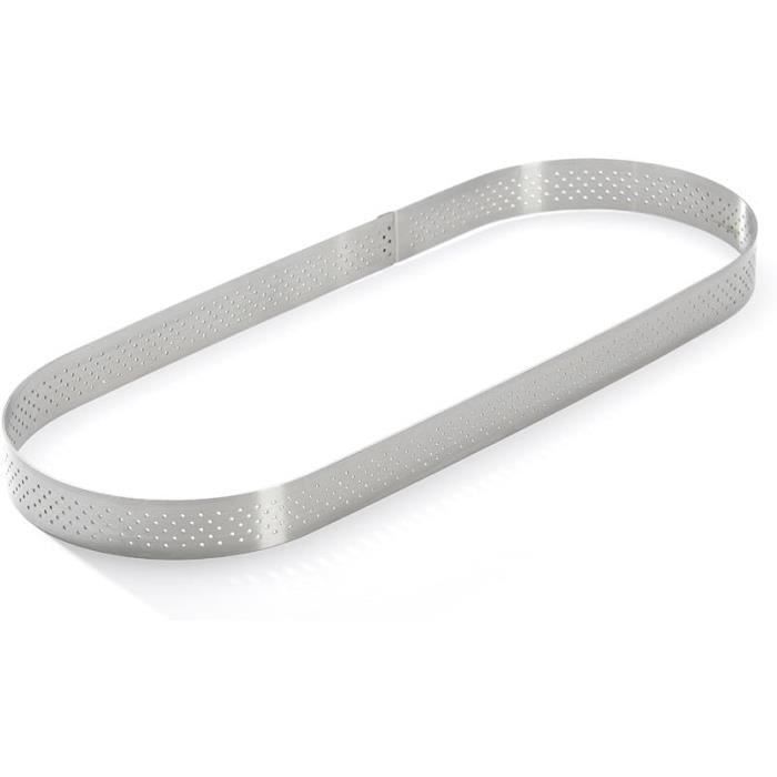 Cercle à Tarte Oblong De Buyer Valrhona - Inox Perforé 31x11cm - Fabriqué En France - Pour Cuisson Homogène