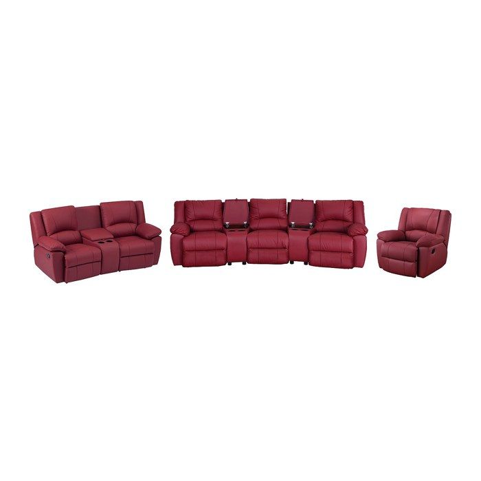 Canapé 3 places 2 places et fauteuil relax en cuir de vachette rouge AROMA
