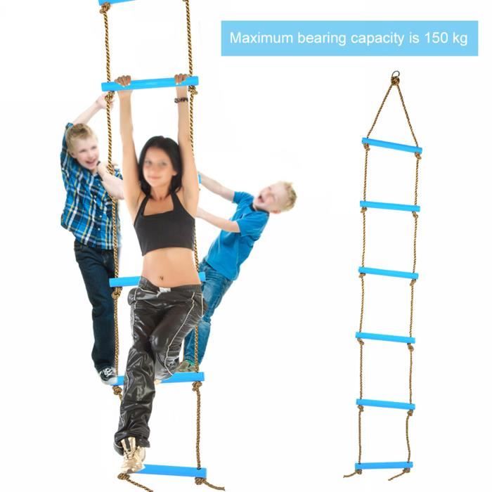 Échelle d'Escalade pour Enfant Jouet Échelle Plastique Nylon Extérieur Plastique Six Sections Enfants Échelle de Corde d'Escalade Jouet Équipement d'Exercice Bleu