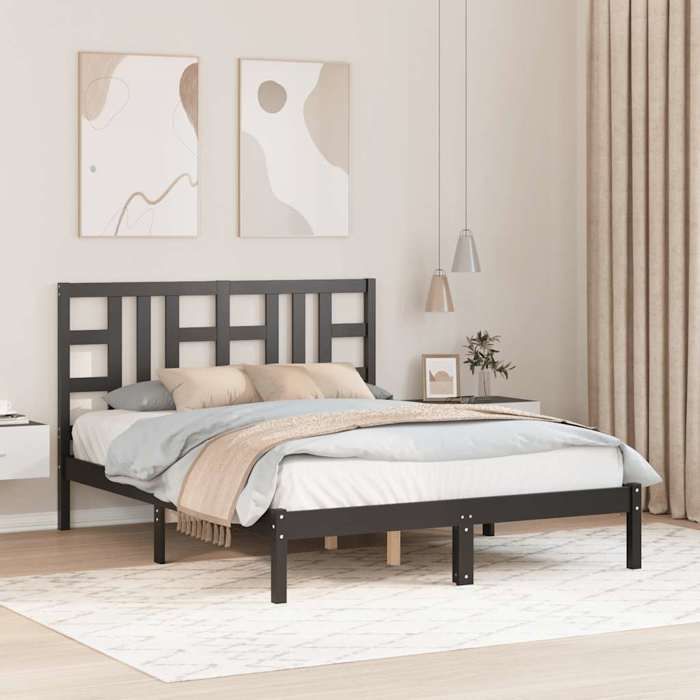vidaXL Cadre de lit sans matelas noir 140x190 cm bois massif 3105389