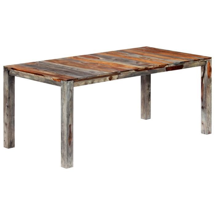 table de salle à manger gris - vingvo - 180x90x76 cm - bois massif - laqué - campagne