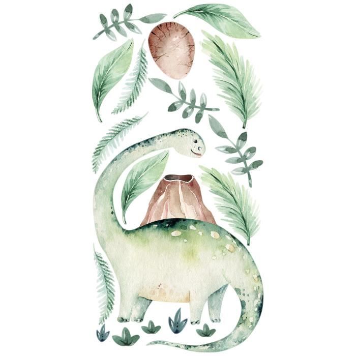 Stickers Muraux Dinosaure Enfant - Déco Chambre Bébé - Autocollant Arbre Jungle - 2 Panneaux