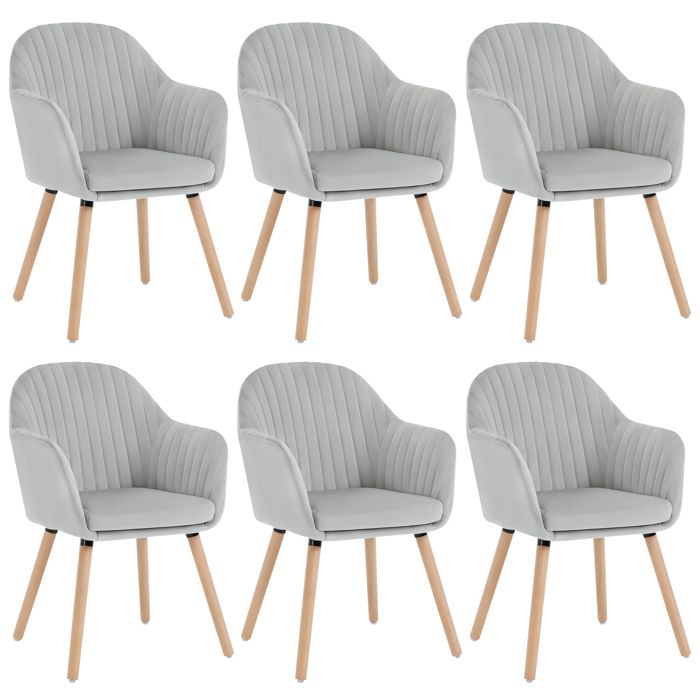 Chaises de Salle à Manger - WOLTU - Gris Clair - Lot de 6 - Accoudoirs - Pieds en Bois Massif