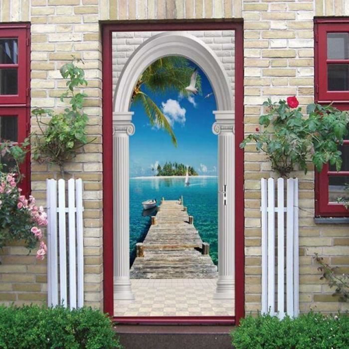 Papier Peint 3D Autocollant Murale Plage Cocotier Mouette Étoile De Mer Sticker Mural Photo Murale Autocollant Affiche - Canapé Tv Toile De Fond