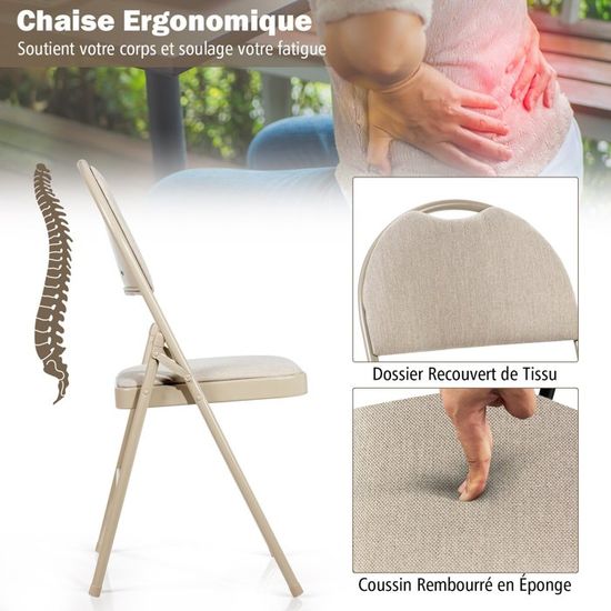 4 Chaises Pliantes HDPE Blanc - Charge 160 Kg, Empilables, Poignée - Jardin, Camping, Salle à Manger - 58x45,5x84 Cm