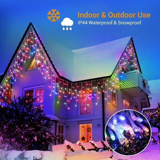 KINGCOO Rideau Lumineux Solaire Extérieur, Étanche 10M 300LED Guirlande Lumineuse Rideau Lumineux Intérieure Avec Télécommande 8Modes Pour Jardin Noel Fete Mariage Fenêtre Décoration (Bleu