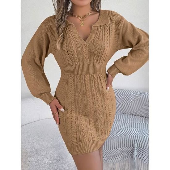 Robe Pull Femme Manches Longues - Tissu Polyester/élasthanne, Moulante, Couleur Unie - Pour Automne/hiver, Bureau, Soirée, Casual - 5