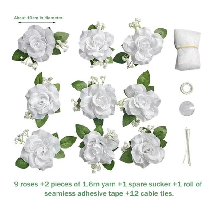 Kit Décoration Voiture Mariage 2 Rubans Organza Blanc 160cm + 9 Roses Avec Ventouses - Décor Romantique