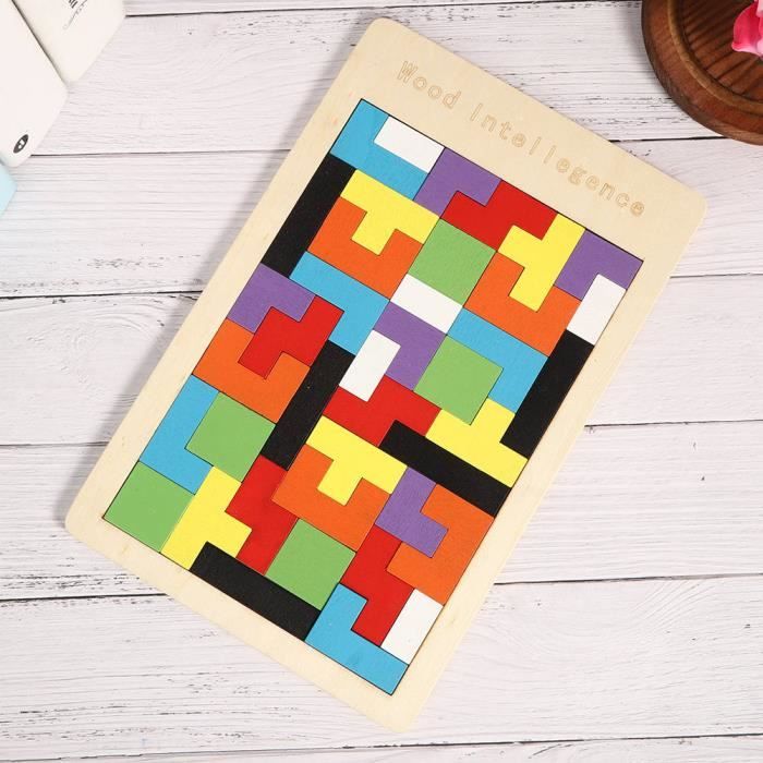 Puzzle 3D Tetris En Bois Pour Enfants - 42 Pièces Géométriques Colorées - Jeu Montessori Pour Développer La Logique Et L'Espace