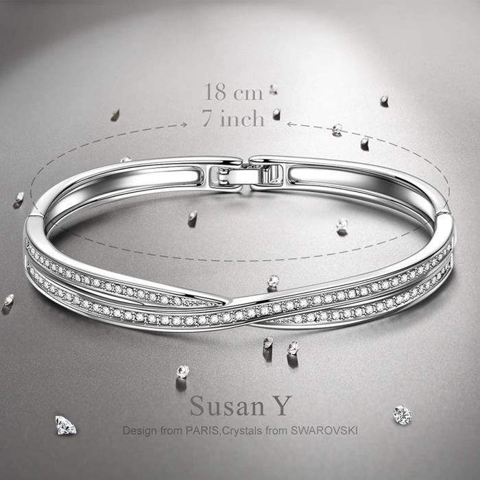 Susan Y Cadeau pour Maman Croix Bracelet Jonc Femme avec Cristaux