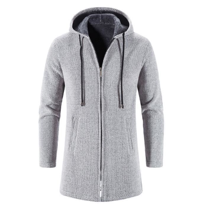 Cardigan Homme Long A Capuche Zippe Veste En Maille Homme Hoodie Epais Et Decontractee Polaire Chandail Homme Sweats Gris Clair XL Gris clair Cdiscount Pret a Porter