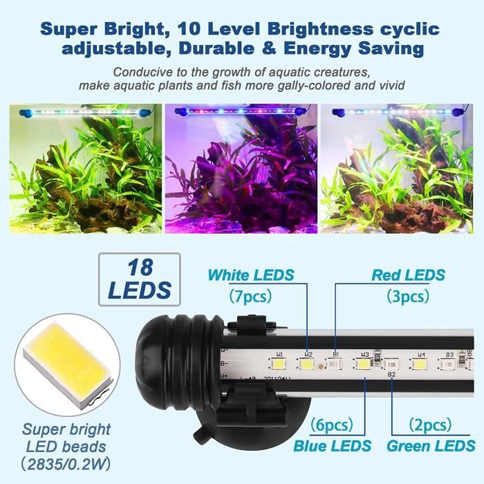 Lampe pour Aquarium, Rampe LED Aquarium Lumière Sous-marine éclairage  aquarium avec Ventouse - 30cm (Lumière Bleue et Blanche) - Cdiscount