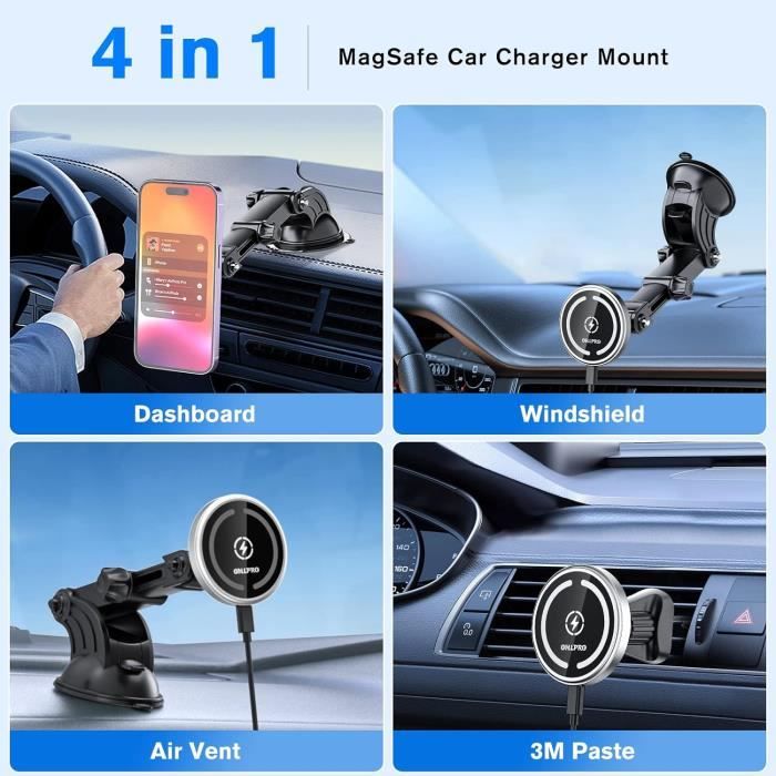 Support Voiture MagSafe iPhone avec Chargeur Sans Fil 15W Fixation Ventouse  Noir - Cdiscount Téléphonie
