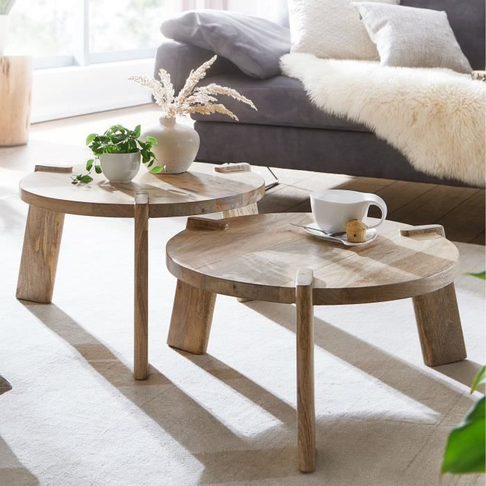 Table Basse Ronde En Bois Exotique Et Verre – Diamètre 111 Cm, Hauteur 41 Cm, Style Unique