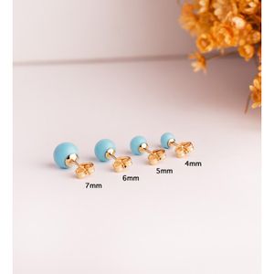 Boucles D'oreilles Or Jaune 18K Avec Perle Turquoise - Neuf Avec étiquettes