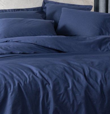Housse De Couette 140x200 Feuille Bleu Marine + Taie 65x65 - Parure De Lit Microfibre 1 Personne