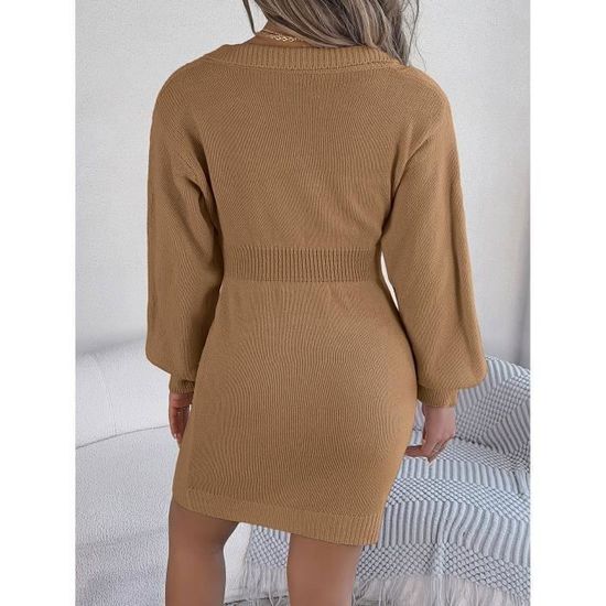 Robe Pull Femme Manches Longues - Tissu Polyester/élasthanne, Moulante, Couleur Unie - Pour Automne/hiver, Bureau, Soirée, Casual - 8
