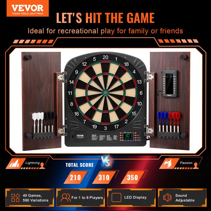 Jeu De Fléchettes électronique Focket – Score Automatique, écran LCD – Jusqu’à 8 Joueurs, 18 Jeux – Idéal Maison, Bar