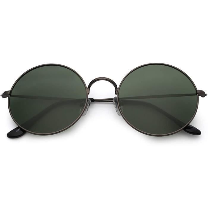 Retro Ronde Lunettes de Soleil Hommes Flash Lunette Solaire Femme Verre Reflechissant Cercle Cadre Metal N1151 Cadre Bronze Lentille Verte Polarisee Achat Vente lunettes de soleil Neuf Cdiscount