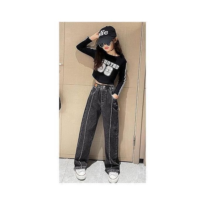 Enfant Fille Pantalon Baggy en Denim Large Jambe Streetwear