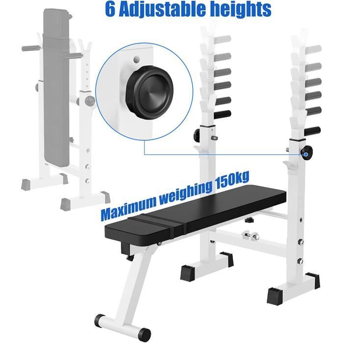 Banc De Musculation Pliable VIVOLILV – Réglable 5 Positions, Support De Barres, Charge Max 150kg, Rack Squat, Cuir Synthétique Imperméable