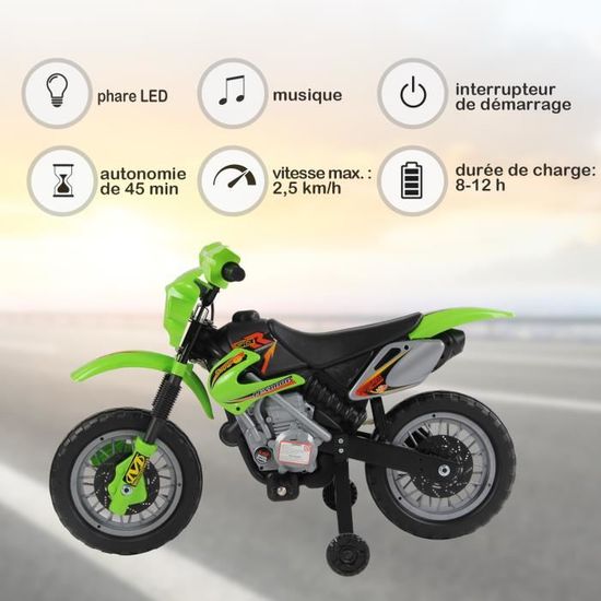 Moto Cross électrique pour Enfant HOMCOM - 3 à 5 Ans - 12 V - Effets  lumineux et sonores - Vert - Cdiscount Jeux - Jouets