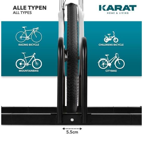 Relaxdays Râtelier 5 Vélos – Solide Métal, Largeur Pneu Jusqu’à 60 Mm, Support Sol Garage Ou Extérieur Noir