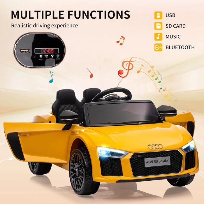 Baroni Home – Voiture électrique Enfant Audi R8 Sport – 12V, Siège Cuir, Portes Ouvrantes, Télécommande Parentale – Blanc