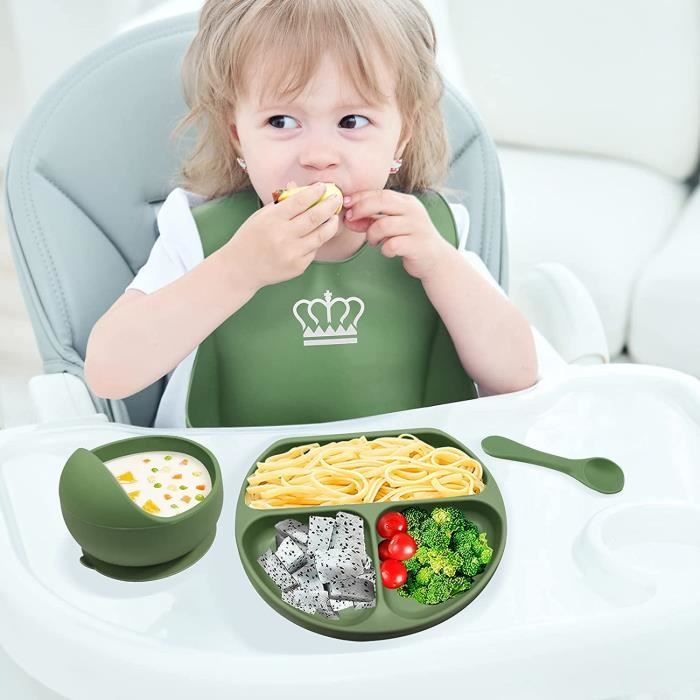 Coffret Repas Bebe,Lot de 8 Silicone Assiette Bébé Set Enfant sans BPA Set  de Vaisselle pour Bébé Enfants(Bleu Foncé) - Cdiscount Puériculture & Eveil  bébé