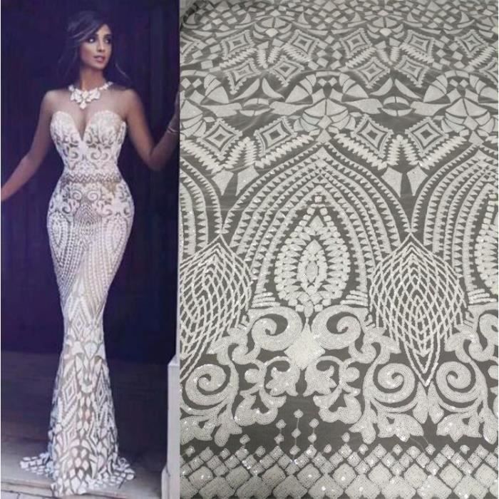 Tissus Tissu en dentelle africaine couleur blanche tissu en