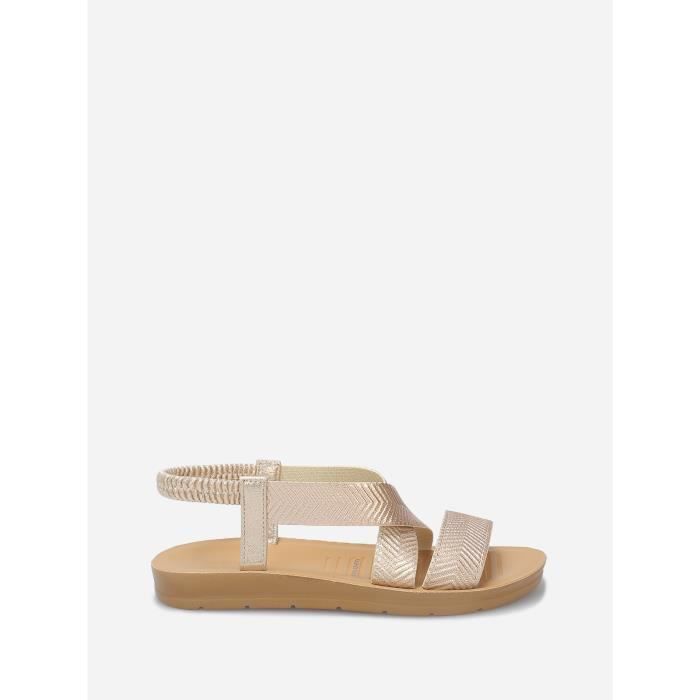 Sandales Femme LA MODEUSE Brides elastiques croisees Blanc Dore Talon Plat Dore Cdiscount Chaussures