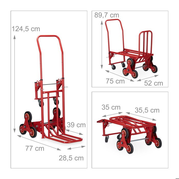 Relaxdays Diable Pour Escaliers 2en1 Pliable - Charge 150kg Jaune - Monte-Charge Robuste