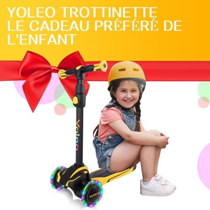 YOLEO Trottinette Avec Siège 5 En 1 Pour Enfants, Trotinette 3 Roues Plateau Antiderapant Led Roues Patinette Reglable En Hauteur Trottinettes Classiques Enfant Ideal Cadeau Pour Enfants 2 A 6 Ans