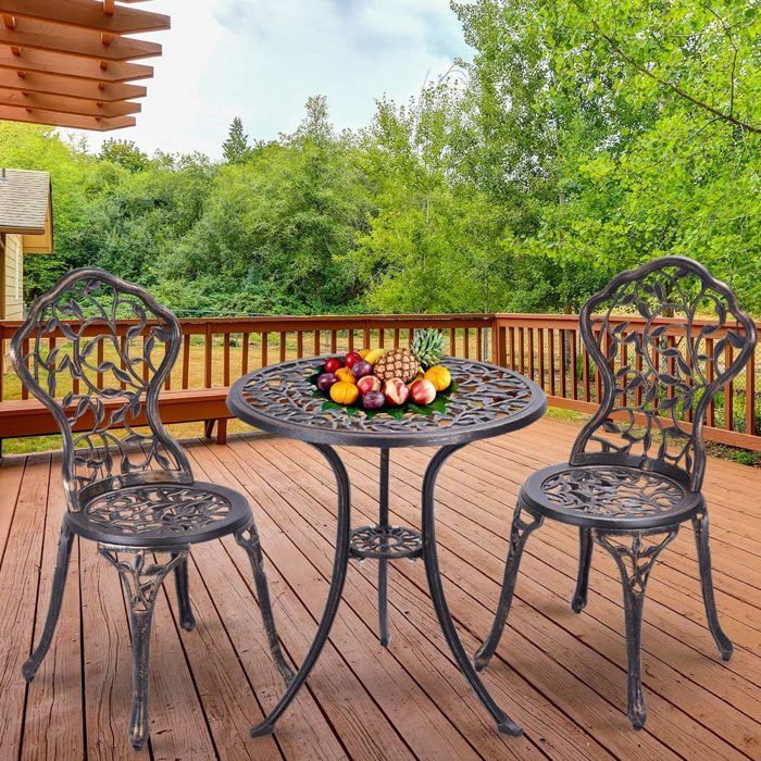 Table de jardin bistrot carrée aluminium et 2 chaises