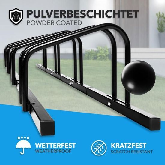 Relaxdays Râtelier pour 6 vélos, jusqu'à 60 mm de largeur de pneu, en métal, pour garer, support à poser au sol, noir