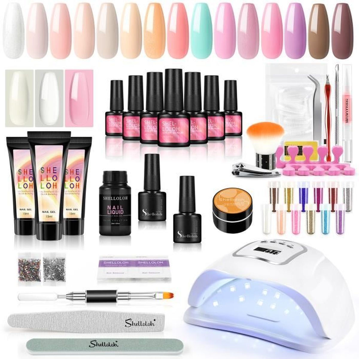 Kit Ongle Gel UV Complet SHELLOLOH 18 Couleurs Kit Vernis Semi