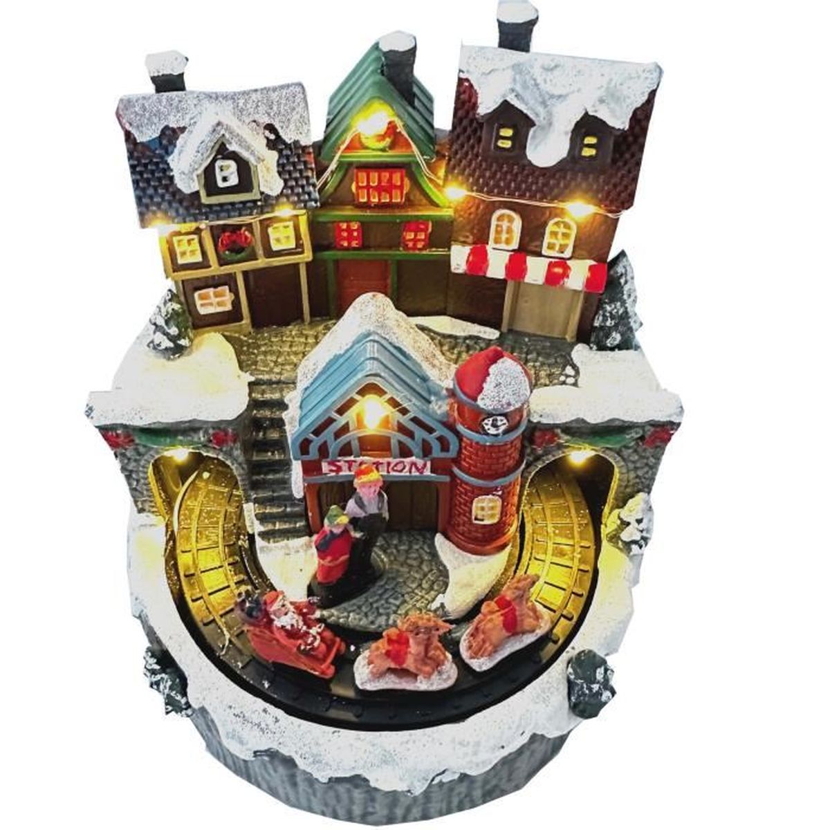 Village de Noël Animé Lumineux LED Traineau du Père Noël Cdiscount