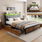 Lit 180x200 cm - SUNFECILI - Lit double avec rangement - 4 tiroirs - LED intégrées - Métal noir